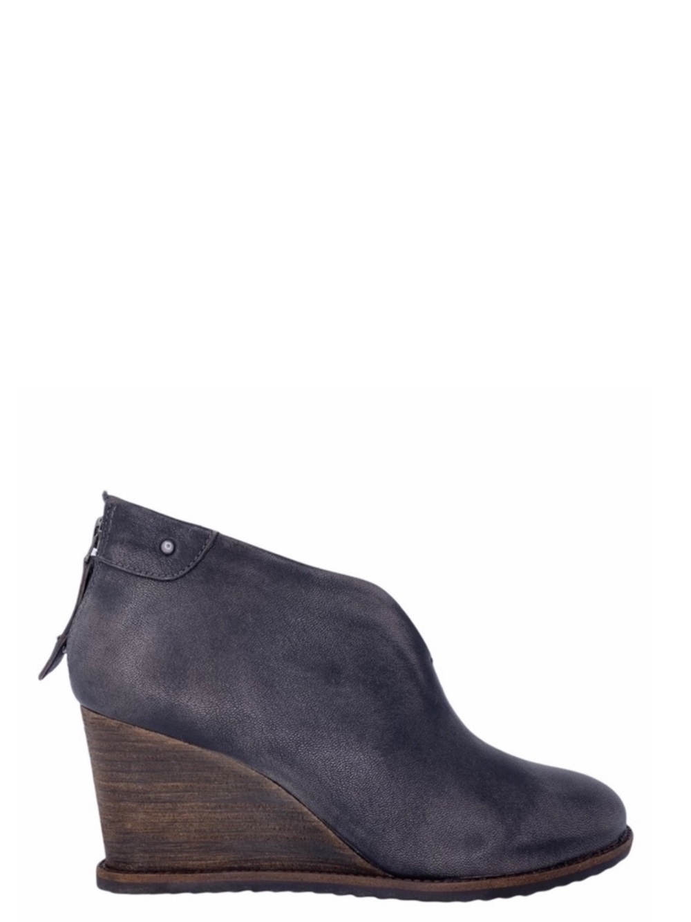 NEW Trask Tenley Ankle Bootie Wedge Heel Leather Womens Size 36/6 Gray Brush-off